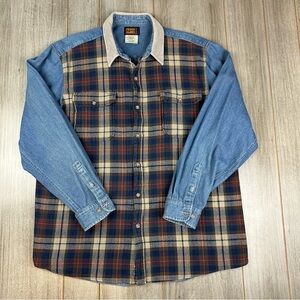 VTG 90s Y2K Chambray Flannel Shirt Mens XL Faded Glory Corduroy Collar Workshirt